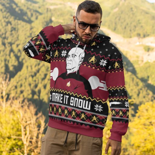 Gearhumans 3D S.T Make It Snow With Captian Jean Luc Picard Christmas Custom Hoodie Tshirt Apparel - Image 14