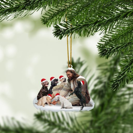Gearhumans 3D Jesus Surrounded By Labrador Dogs Christmas Custom Ornament - Image 3