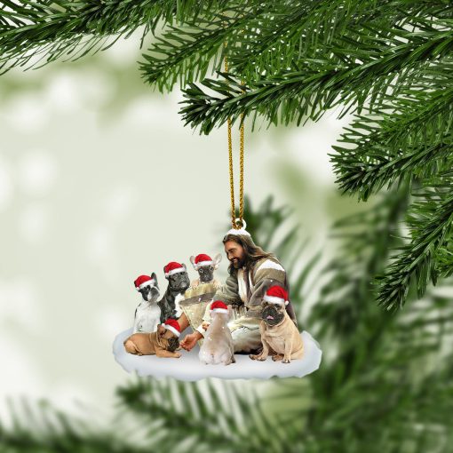 Gearhumans 3D Jesus Surrounded By French Bulldogs Christmas Custom Ornament