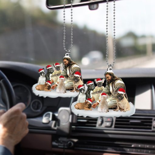 Gearhumans 3D Jesus Surrounded By French Bulldogs Christmas Custom Ornament