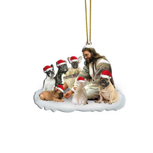 Gearhumans 3D Jesus Surrounded By French Bulldogs Christmas Custom Ornament