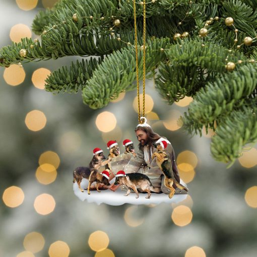 Gearhumans 3D Jesus Surrounded By German Shepherd Dogs Christmas Custom Ornament - Image 2