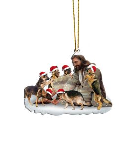 Gearhumans 3D Jesus Surrounded By German Shepherd Dogs Christmas Custom Ornament