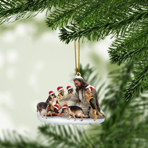 Gearhumans 3D Jesus Surrounded By German Shepherd Dogs Christmas Custom Ornament - Image 4