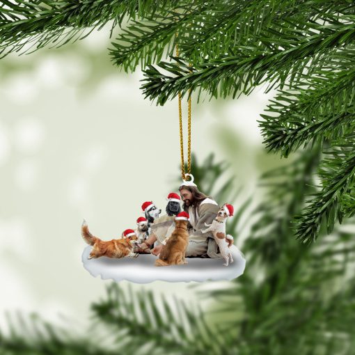 Gearhumans 3D Jesus Surrounded By Dogs Christmas Custom Ornament - Image 3