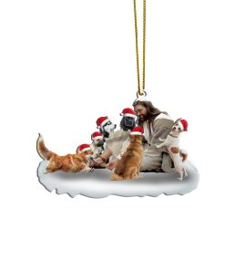 Gearhumans 3D Jesus Surrounded By Dogs Christmas Custom Ornament