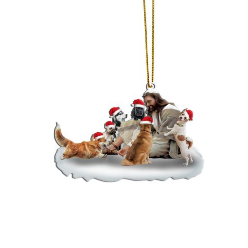 Gearhumans 3D Jesus Surrounded By Dogs Christmas Custom Ornament