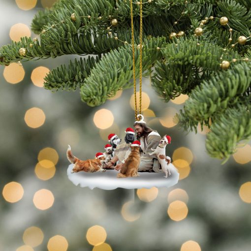 Gearhumans 3D Jesus Surrounded By Dogs Christmas Custom Ornament - Image 4