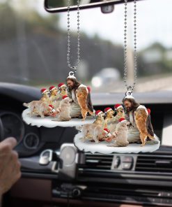 Gearhumans 3D Jesus Surrounded By Golden Retriever Dogs Christmas Custom Ornament