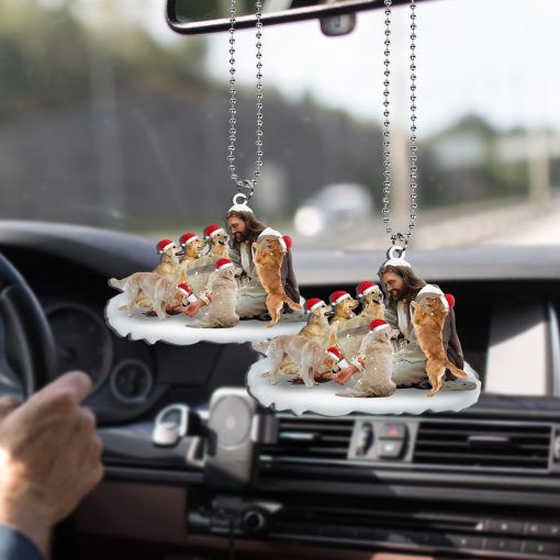 Gearhumans 3D Jesus Surrounded By Golden Retriever Dogs Christmas Custom Ornament