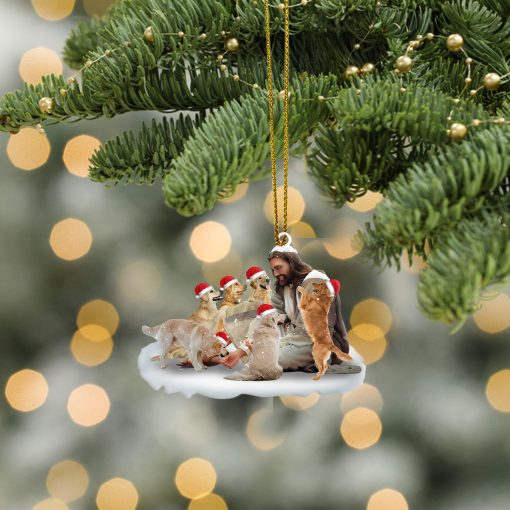Gearhumans 3D Jesus Surrounded By Golden Retriever Dogs Christmas Custom Ornament