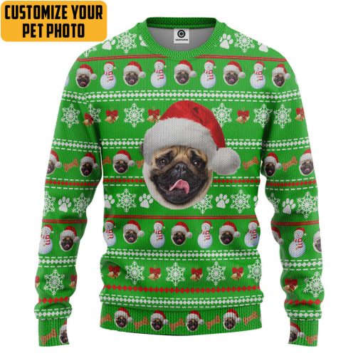 Gearhumans 3D Dog Pet Christmas Custom Photo Ugly Long sleeve
