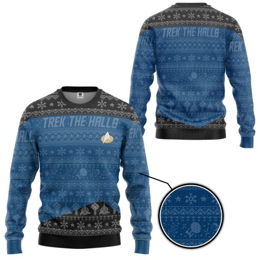 Gearhumans 3D S.T The Next Generation 1987 Blue Ugly Christmas Ver 2 Custom Ugly Long Sleeve - Image 2