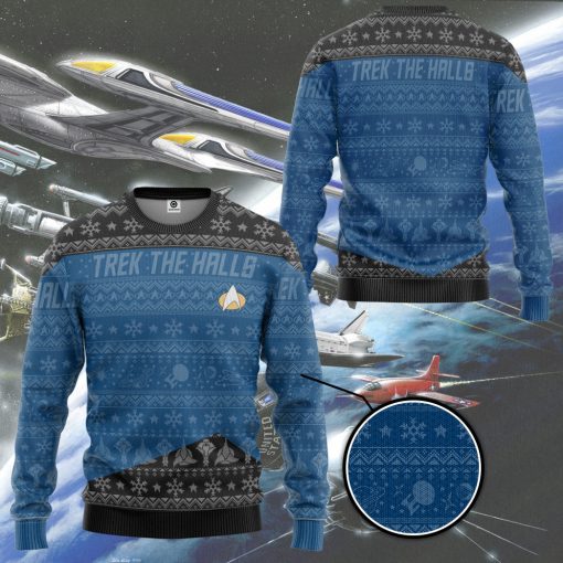 Gearhumans 3D S.T The Next Generation 1987 Blue Ugly Christmas Ver 2 Custom Ugly Long Sleeve - Image 3