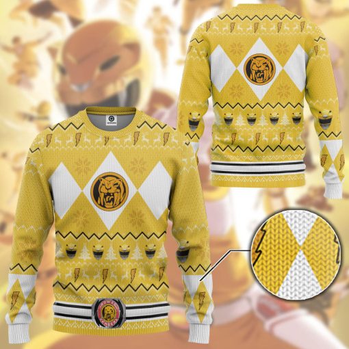 Gearhumans 3D MMPR Yellow Ranger Christmas Custom Ugly Long sleeve - Image 3