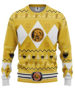 Gearhumans 3D MMPR Yellow Ranger Christmas Custom Ugly Long sleeve