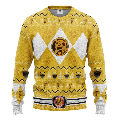 Gearhumans 3D MMPR Yellow Ranger Christmas Custom Ugly Long sleeve