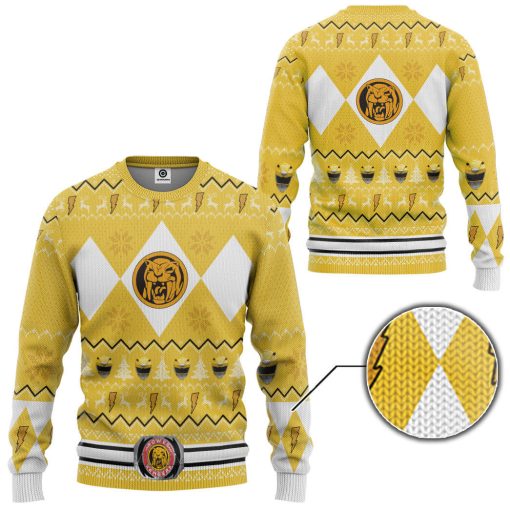 Gearhumans 3D MMPR Yellow Ranger Christmas Custom Ugly Long sleeve - Image 2