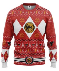Gearhumans 3D MMPR Red Ranger Christmas Custom Ugly Long sleeve