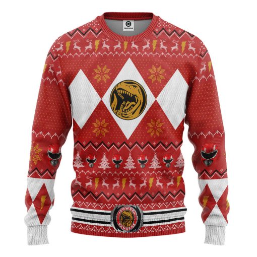 Gearhumans 3D MMPR Red Ranger Christmas Custom Ugly Long sleeve