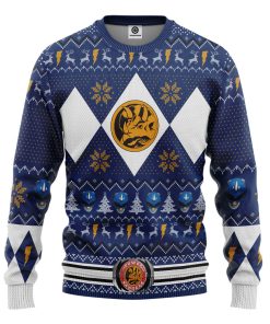 Gearhumans 3D MMPR Blue Ranger Christmas Custom Ugly Long sleeve