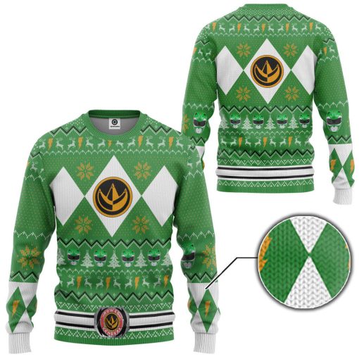 Gearhumans 3D MMPR Green Ranger Christmas Custom Ugly Long sleeve - Image 2