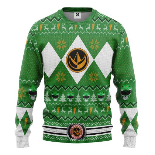 Gearhumans 3D MMPR Green Ranger Christmas Custom Ugly Long sleeve