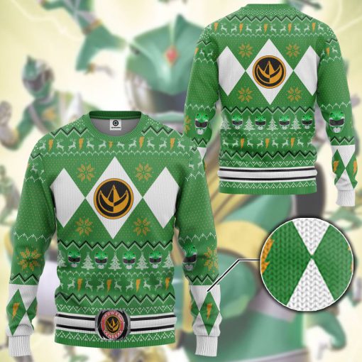 Gearhumans 3D MMPR Green Ranger Christmas Custom Ugly Long sleeve - Image 3