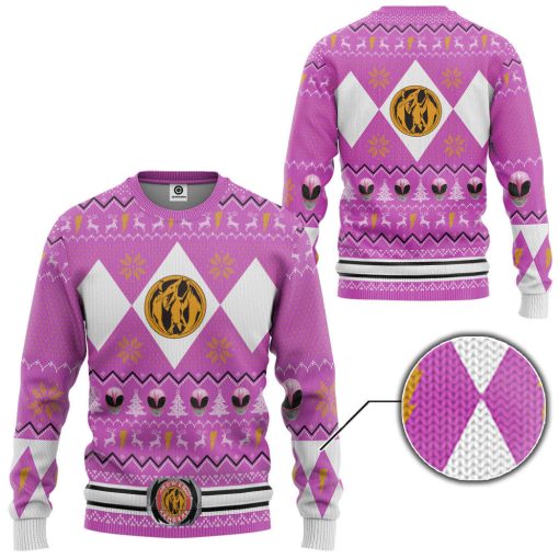 Gearhumans 3D MMPR Pink Ranger Christmas Custom Ugly Long sleeve - Image 2