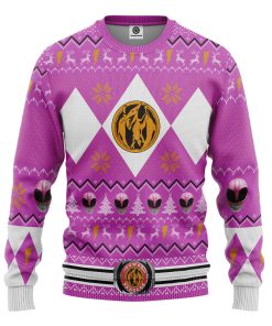 Gearhumans 3D MMPR Pink Ranger Christmas Custom Ugly Long sleeve
