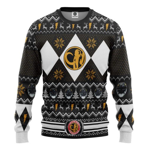 Gearhumans 3D MMPR Black Ranger Christmas Custom Ugly Long sleeve