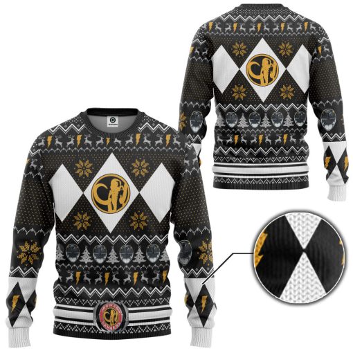 Gearhumans 3D MMPR Black Ranger Christmas Custom Ugly Long sleeve - Image 2