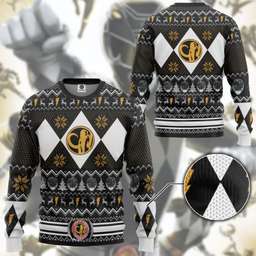 Gearhumans 3D MMPR Black Ranger Christmas Custom Ugly Long sleeve - Image 3