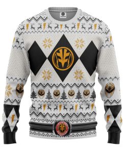 Gearhumans 3D MMPR White Ranger Christmas Custom Ugly Long sleeve