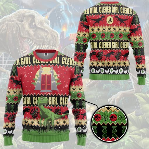 Gearhumans 3D Jurassic Park Clever Girl Ugly Christmas Custom Ugly Long sleeve