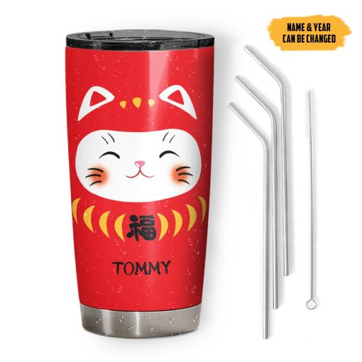 Gearhumans 3D Japanese Lucky Cat Custom Name Custome Number Tumbler - Image 3