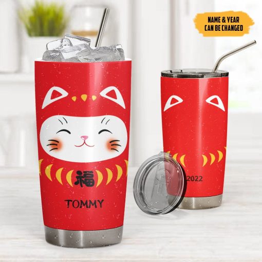 Gearhumans 3D Japanese Lucky Cat Custom Name Custome Number Tumbler - Image 6