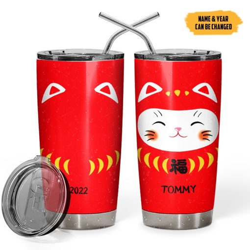 Gearhumans 3D Japanese Lucky Cat Custom Name Custome Number Tumbler