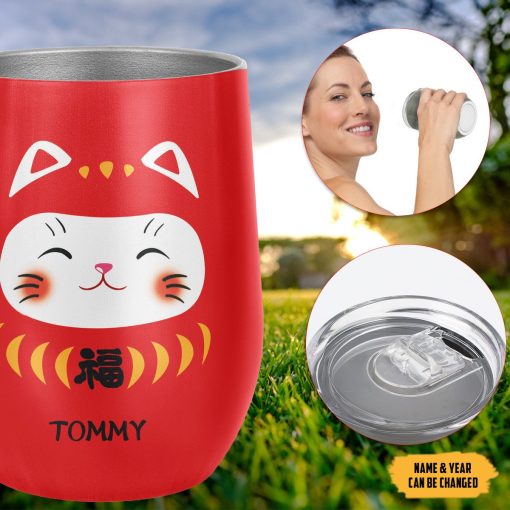Gearhumans 3D Japanese Lucky Cat Custom Name Custome Number Tumbler - Image 7