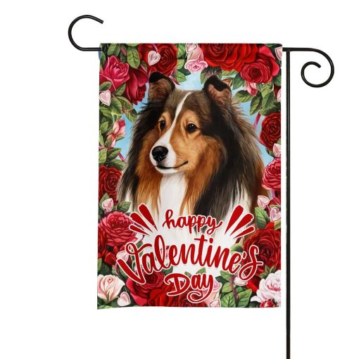 Gearhumans 3D Happy Valentines Day Collie Dog Custom Flag