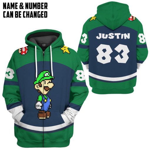 Gearhumans 3D Luigi Sports Custom Name Custom Number Hoodie Tshirt Apparel - Image 6