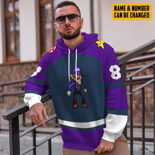 Gearhumans 3D Waluigi Sports Custom Name Custom Number Hoodie Tshirt Apparel - Image 18