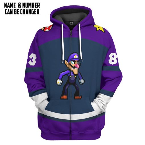 Gearhumans 3D Waluigi Sports Custom Name Custom Number Hoodie Tshirt Apparel - Image 7
