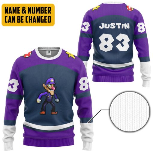 Gearhumans 3D Waluigi Sports Custom Name Custom Number Hoodie Tshirt Apparel - Image 11
