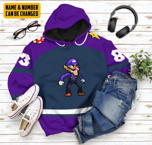 Gearhumans 3D Waluigi Sports Custom Name Custom Number Hoodie Tshirt Apparel - Image 17