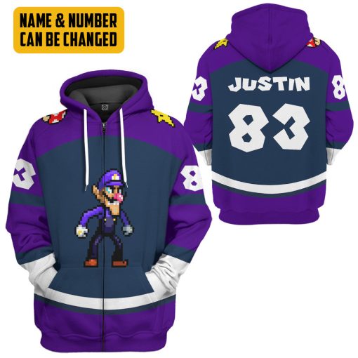 Gearhumans 3D Waluigi Sports Custom Name Custom Number Hoodie Tshirt Apparel - Image 14