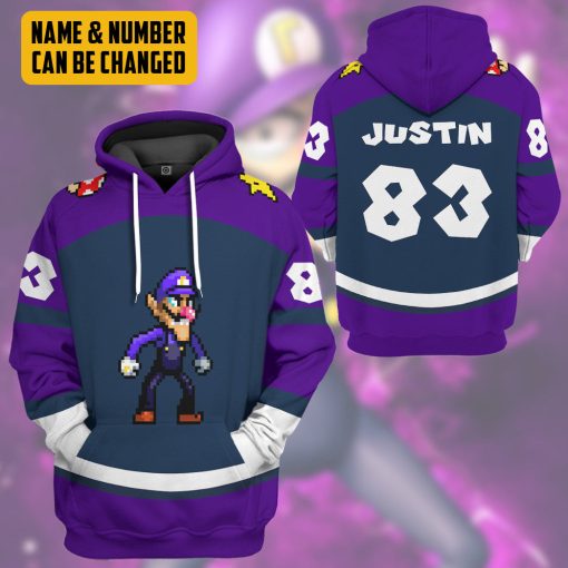 Gearhumans 3D Waluigi Sports Custom Name Custom Number Hoodie Tshirt Apparel - Image 16