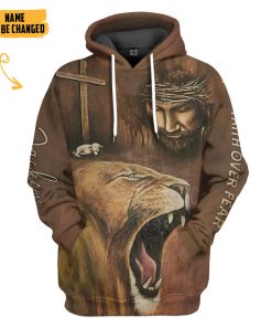 Gearhumans 3D Jesus Lion Cross Faith Over Fear Custom Name Tshirt Hoodie Apparel
