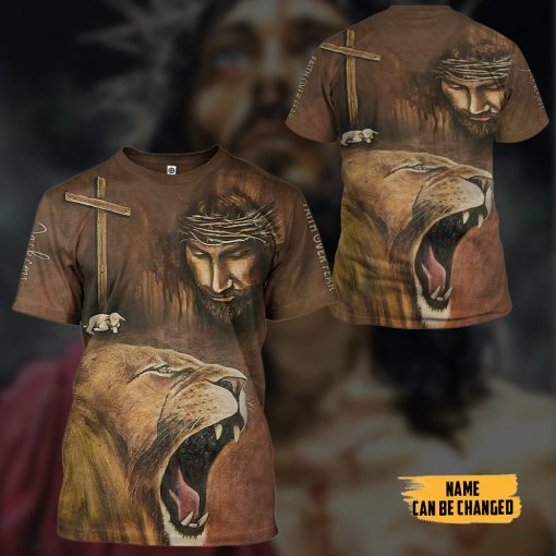 Gearhumans 3D Jesus Lion Cross Faith Over Fear Custom Name Tshirt Hoodie Apparel - Image 10