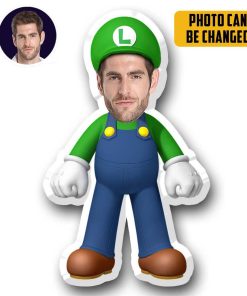 Gearhumans 3D Luigi MiniMe Face Custom Photo Special Shaped Pillow